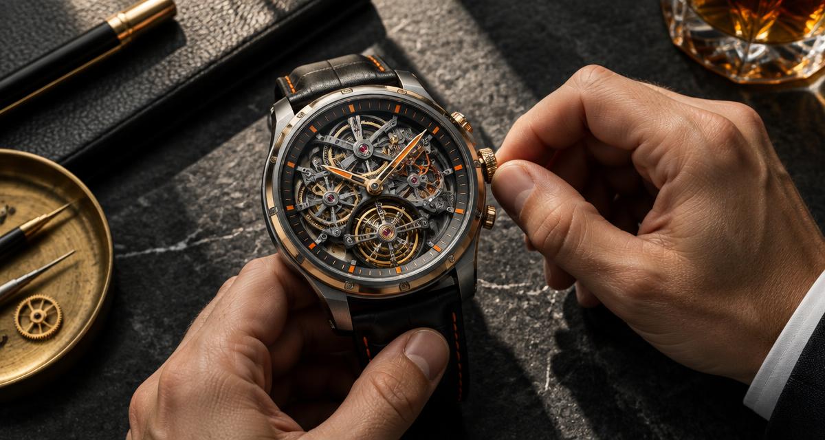 Hands making a precise adjustment to a mechanical watch