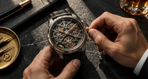 Hands making a precise adjustment to a mechanical watch